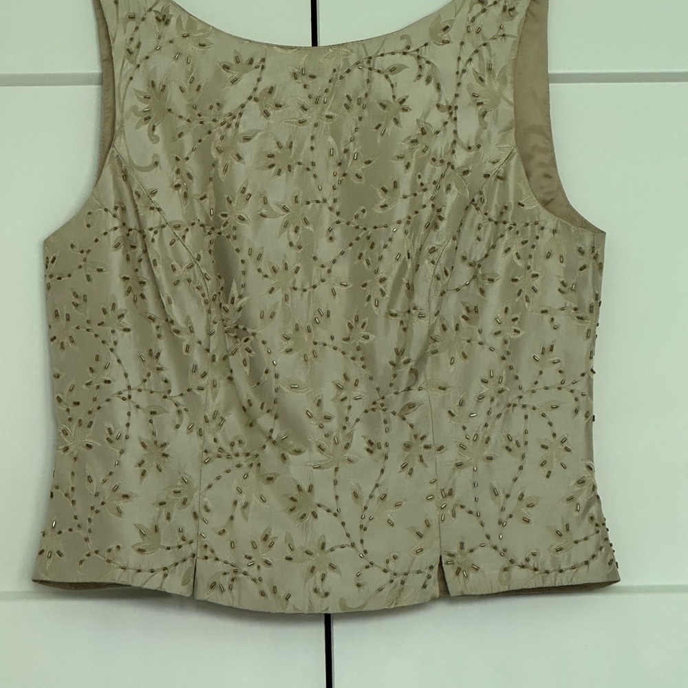 JS Collections Tan Gold Embellished Fitted Tank Top